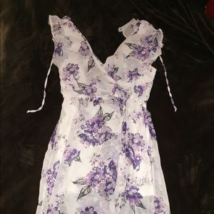 Lilac Flower Print High Low Dress